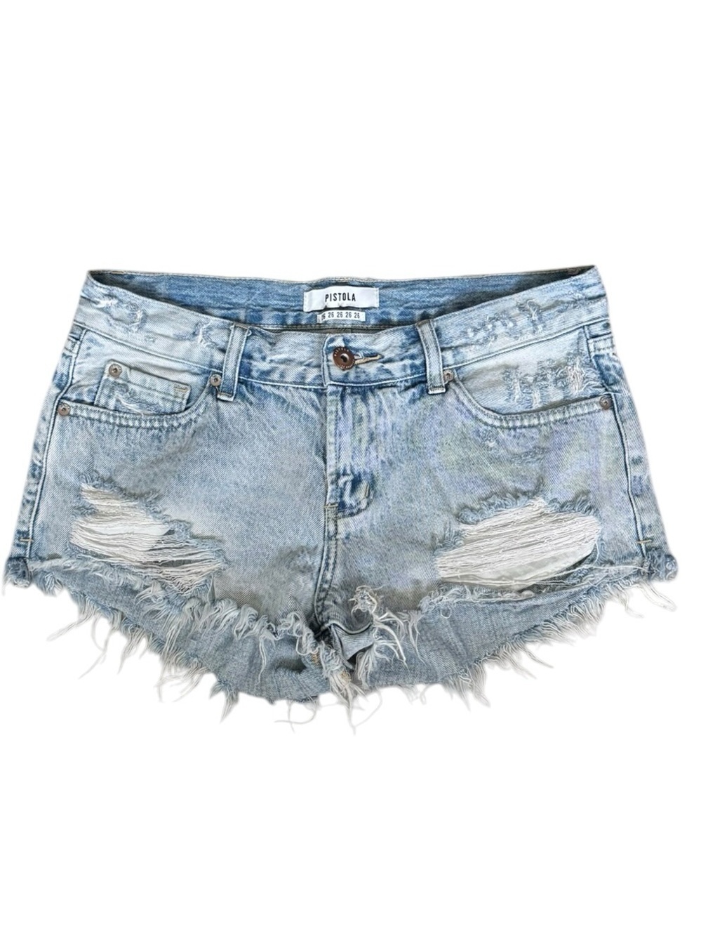 Pistola Distressed Cutoff Denim Shorts Size 26 Light Wash High Rise Festival Y2K